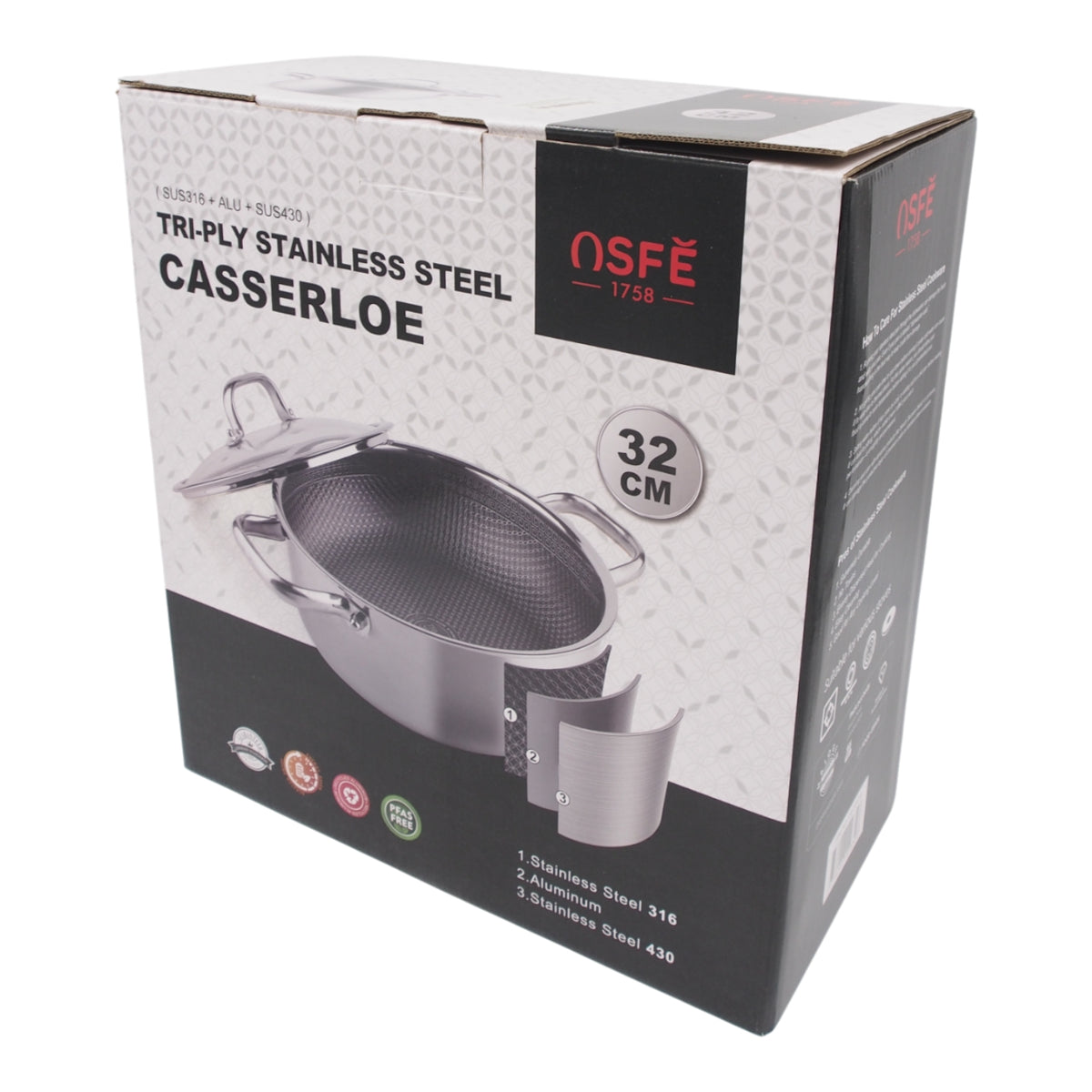 Puodas su dangčiu OSFÉ Tri-Ply, 32 cm, 12 l