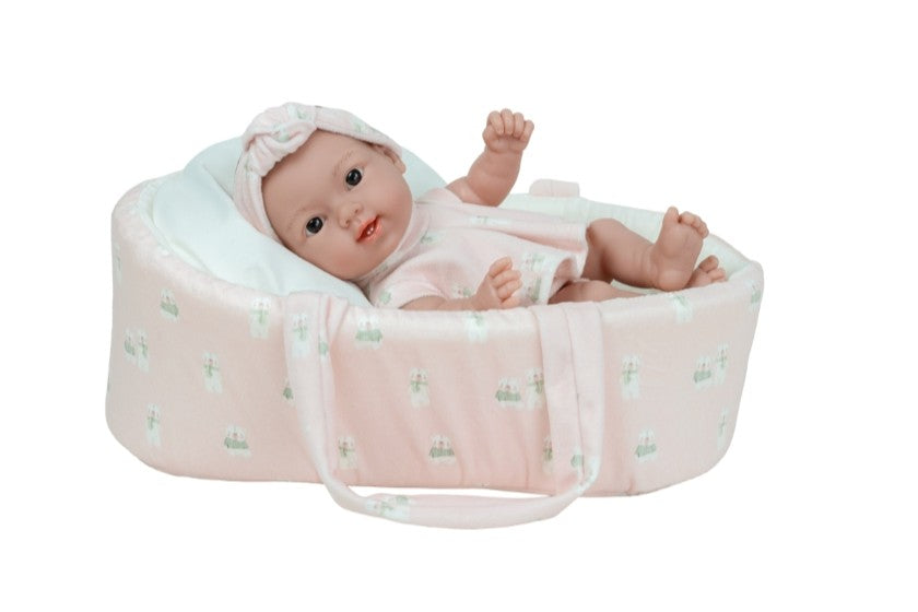 Arias lėlė kūdikėlis su rožine nešykle, 26 cm