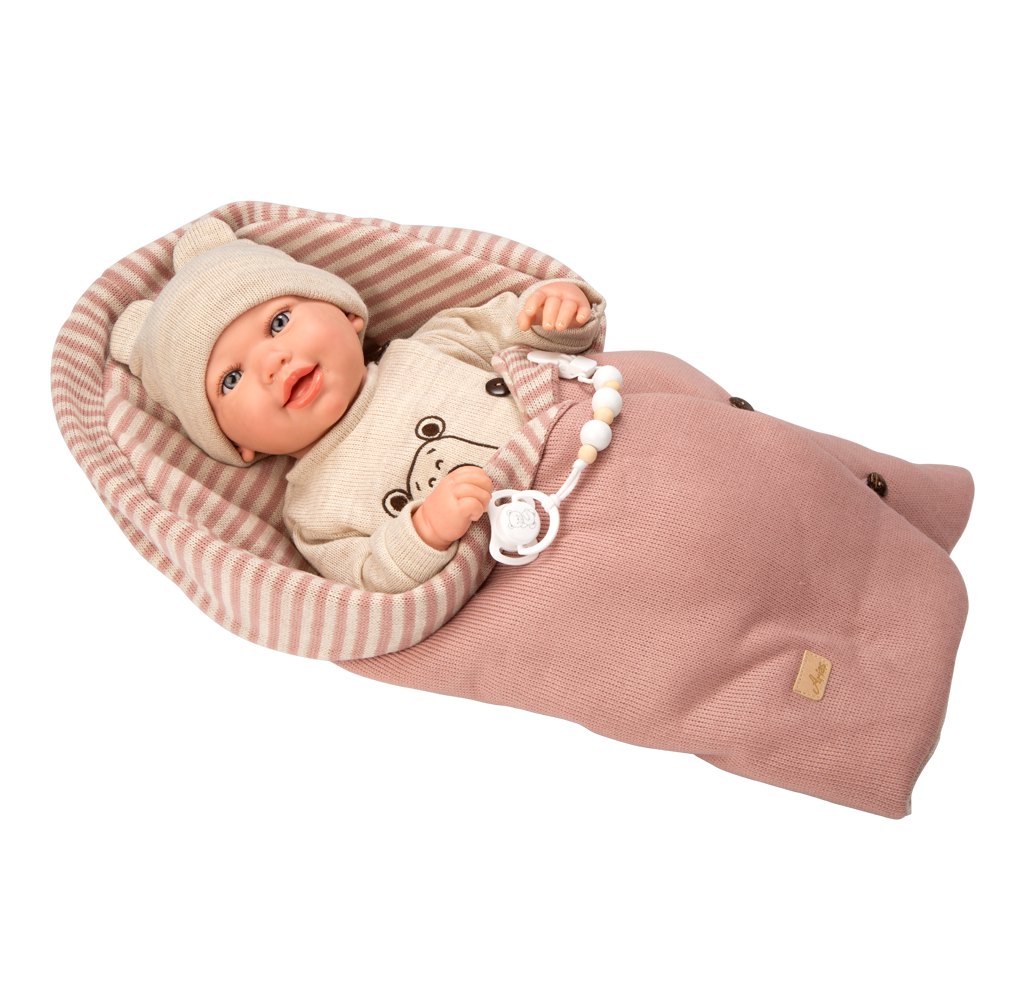 Arias Reborn lėlė kūdikėlis su smėlio spalvos rūbeliais, 45 cm