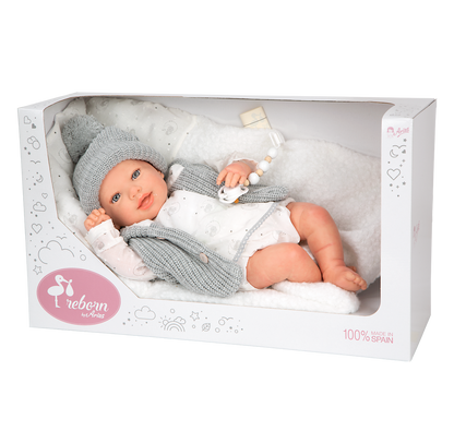 Arias Reborn kūdikėlis su pilkais rūbeliais, Daniela, 45 cm