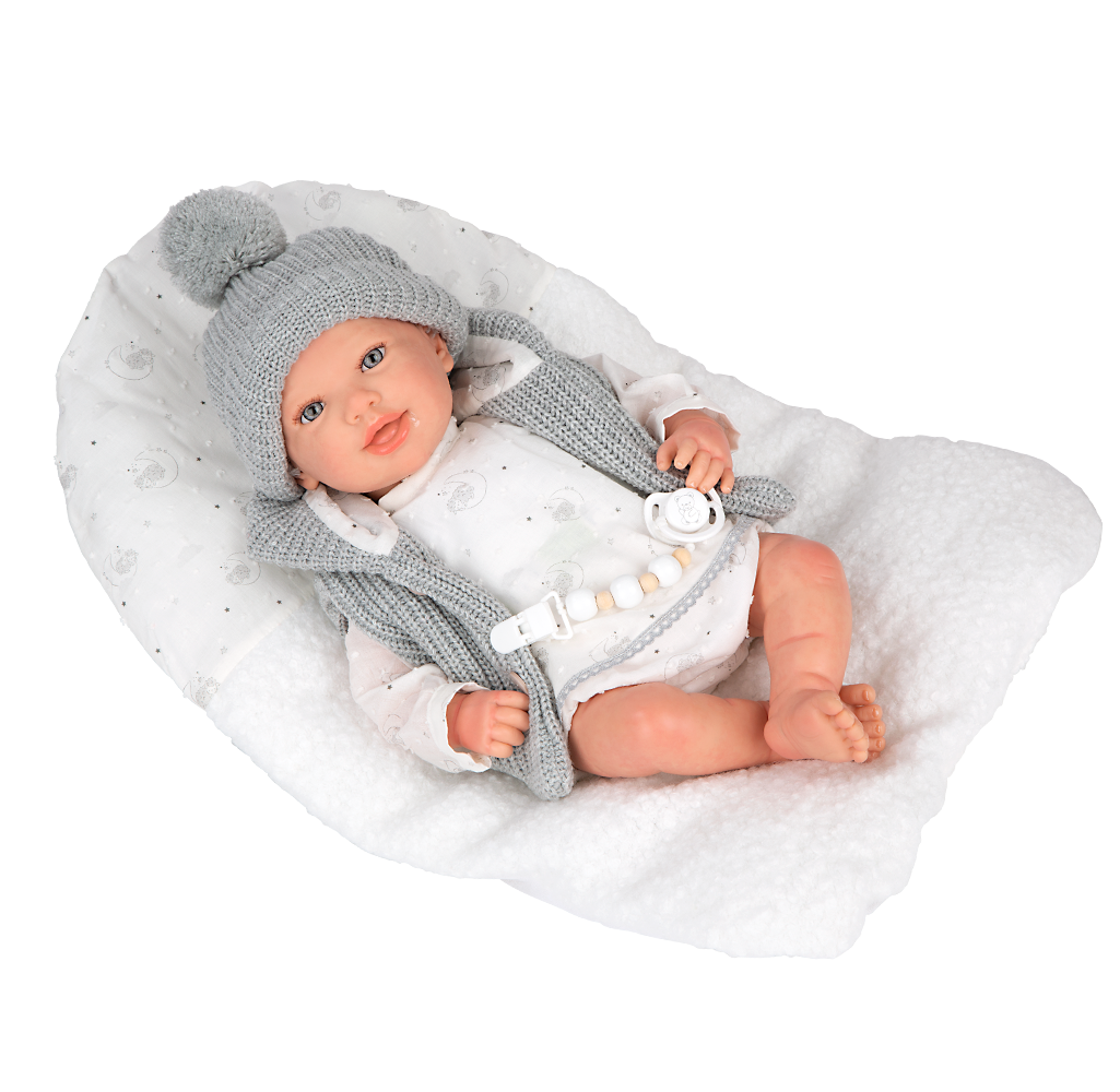 Arias Reborn kūdikėlis su pilkais rūbeliais, Daniela, 45 cm