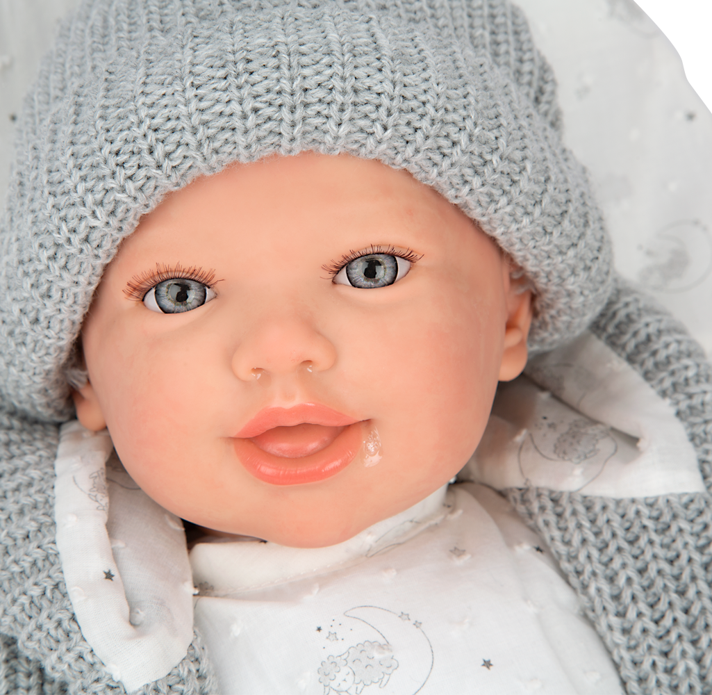 Arias Reborn kūdikėlis su pilkais rūbeliais, Daniela, 45 cm