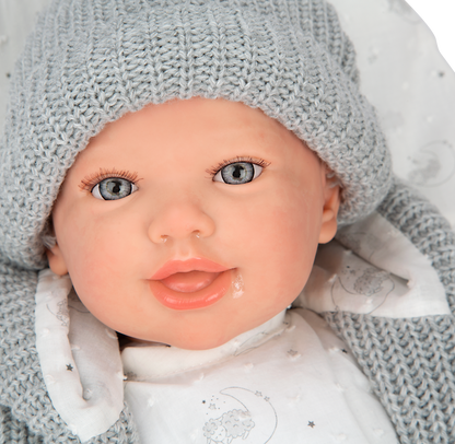 Arias Reborn kūdikėlis su pilkais rūbeliais, Daniela, 45 cm