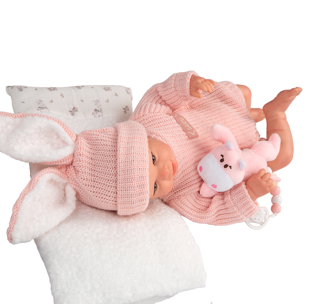 Arias Reborn lėlė kūdikėlis rožiniais rūbeliais, Lucia, 45 cm
