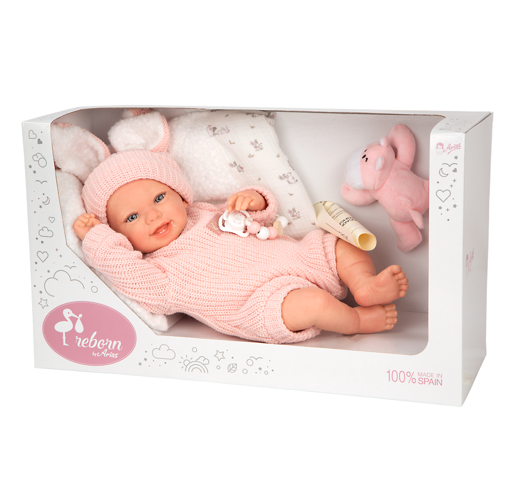 Arias Reborn lėlė kūdikėlis rožiniais rūbeliais, Lucia, 45 cm