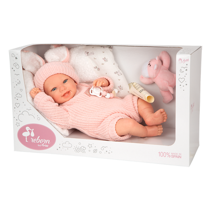 Arias Reborn lėlė kūdikėlis rožiniais rūbeliais, Lucia, 45 cm