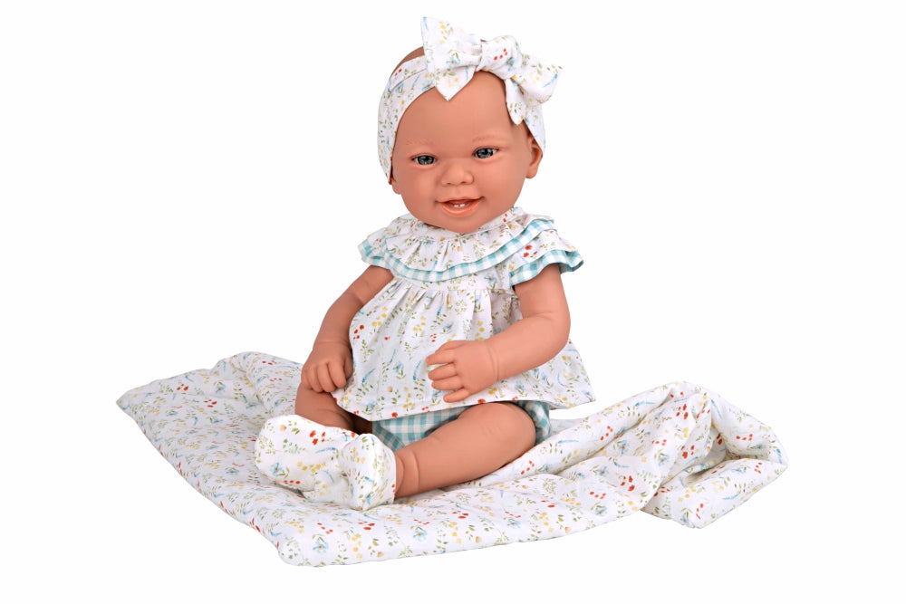 Arias lėlytė su gėlėtu žydru pleduku, 42 cm