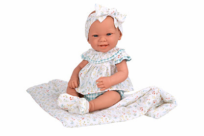 Arias lėlytė su gėlėtu žydru pleduku, 42 cm