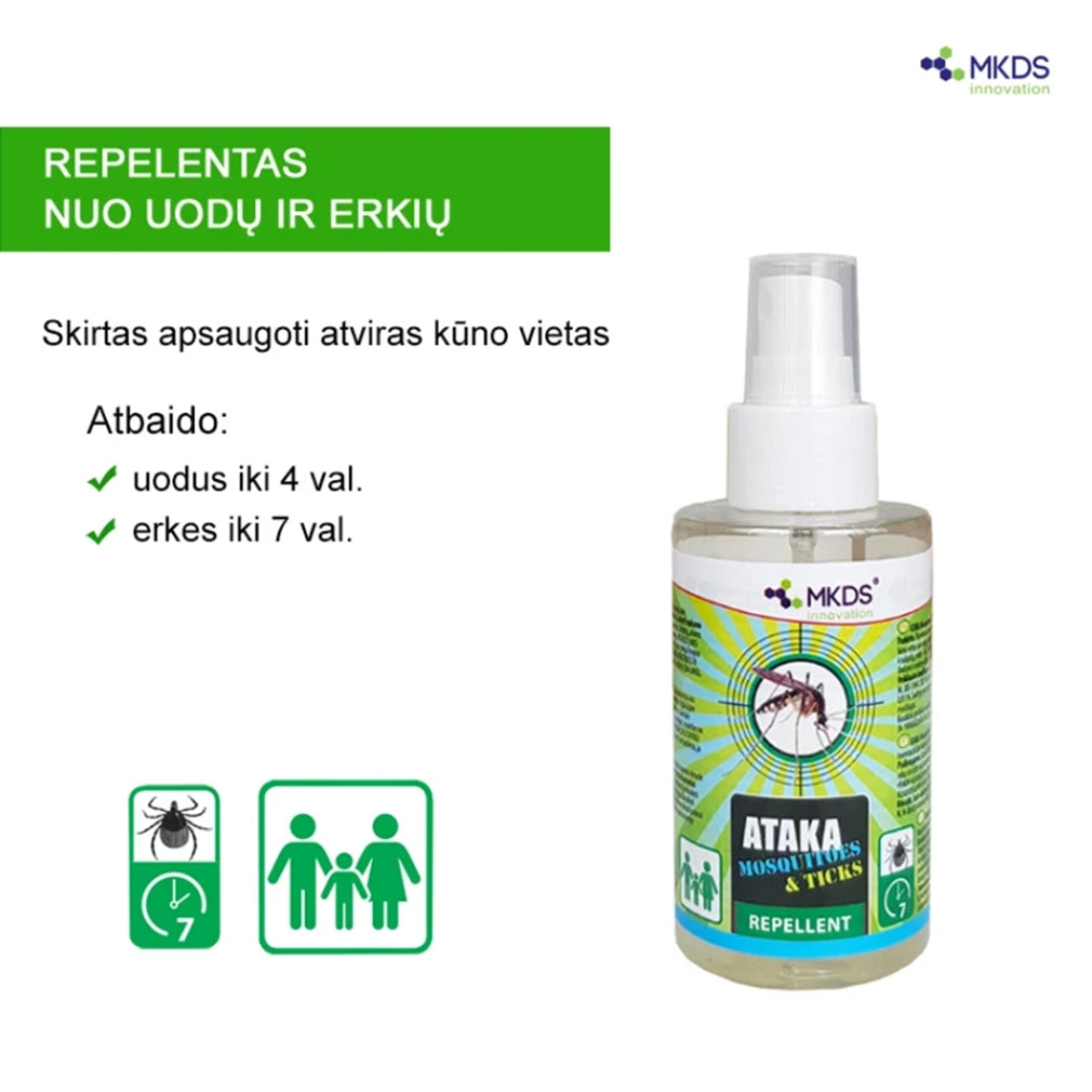 ATAKA Mosquitoes & Ticks – repelentas nuo uodų ir erkių, 100 ml