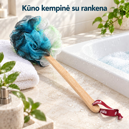 Aukštos kokybės dušo kempinė su ilga rankena