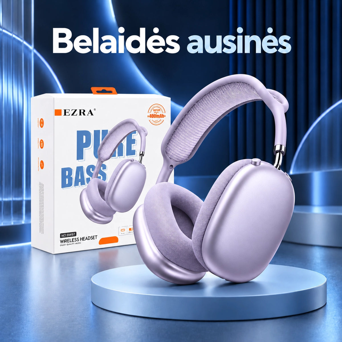 Belaidės ausinės EZRA BW97 Violetinės