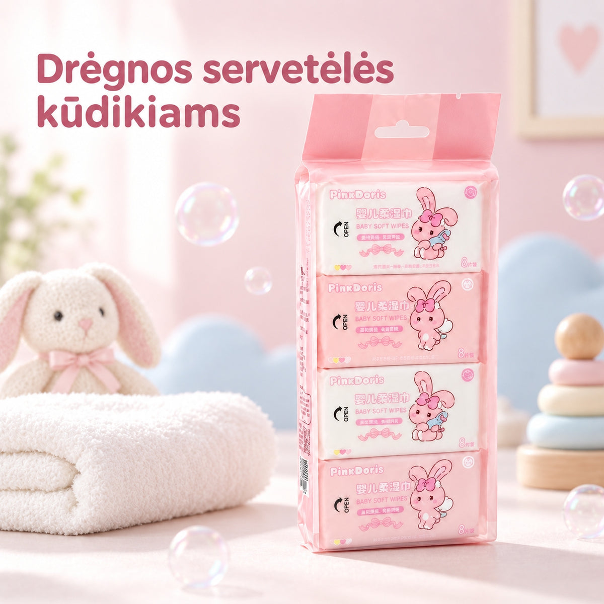 Drėgnų servetėlių rinkinys, 4 pakeliai