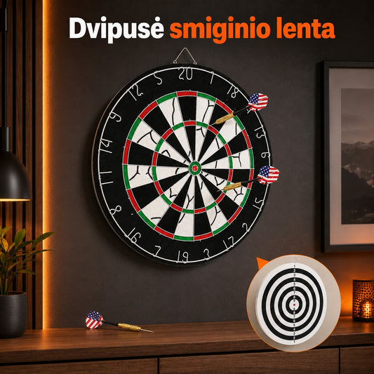 Dvipusis smiginio taikinys su strėlytėmis