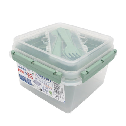 Kvadratinė maisto dėžutė su įrankiais ir vidiniu skyriumi (2,25 l)