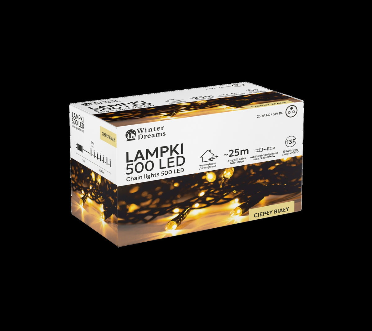 LED girlianda, 500 LED, 28 m, šiltai balta