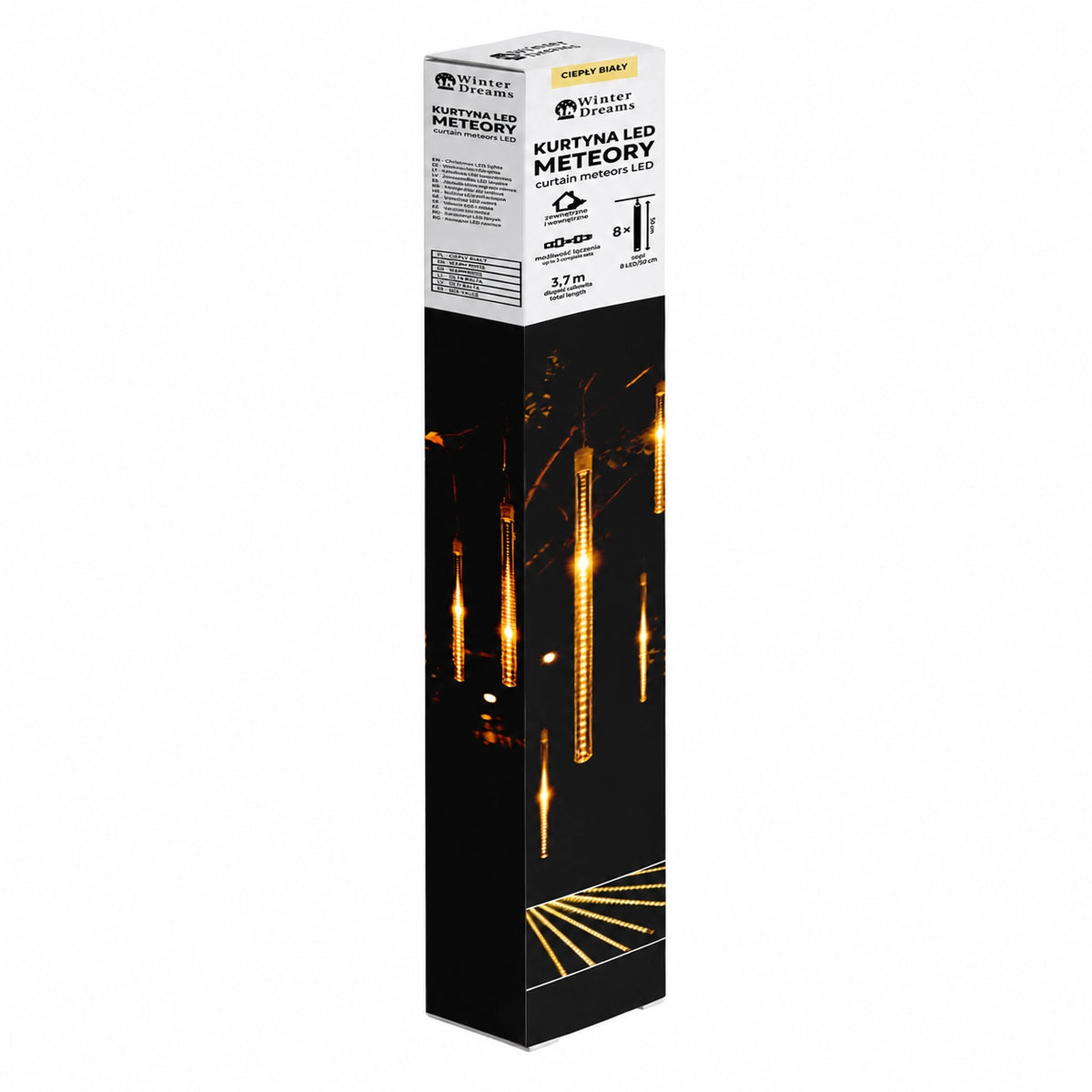 LED girlianda „Meteorai“, 8 × 50 cm, 288 LED, šiltai balta