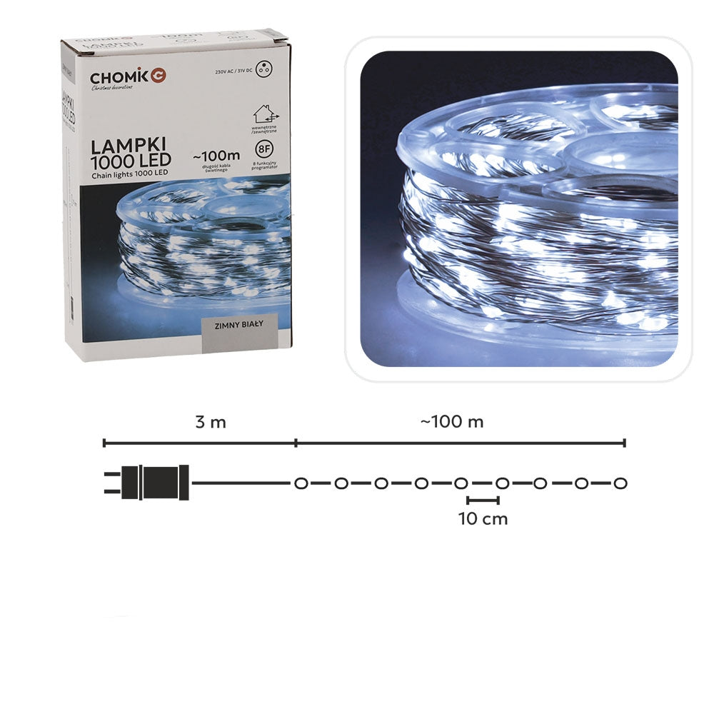LED girlianda „Wire Light“ 1000 LED, šaltai balta, 100 m