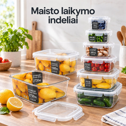 Plastikinių maisto laikymo indų rinkinys su dangčiais (6 vnt.) TR2358B