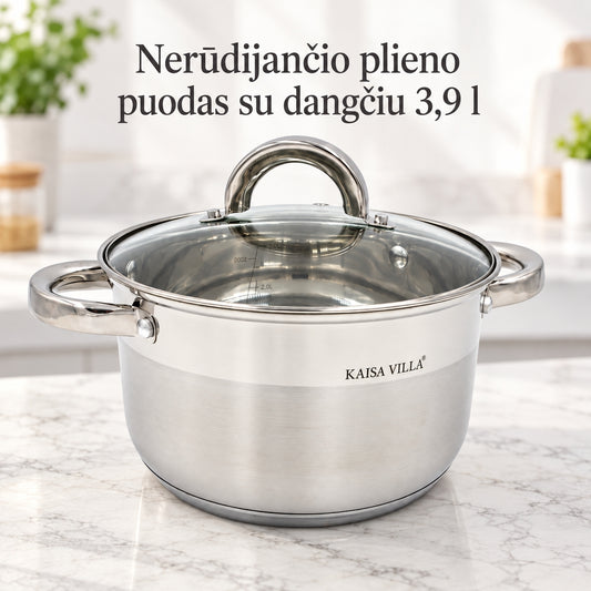Puodas su stikliniu dangčiu 3,9 l TR2295B