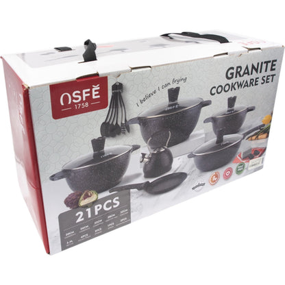 OSFE 21 dalių granito virtuvės indų rinkinys su virduliu