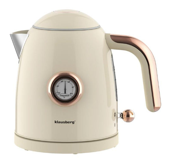 Elektrinis virdulys su termometru, nerūdijančio plieno, kreminės spalvos, 1,0 l, 1200 W, KB 9018, Kl
