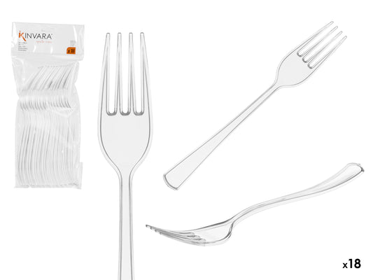 18 skaidrių plastikinių šakučių rinkinys, 25×10.4×2.7 cm, 10676, Kinvara