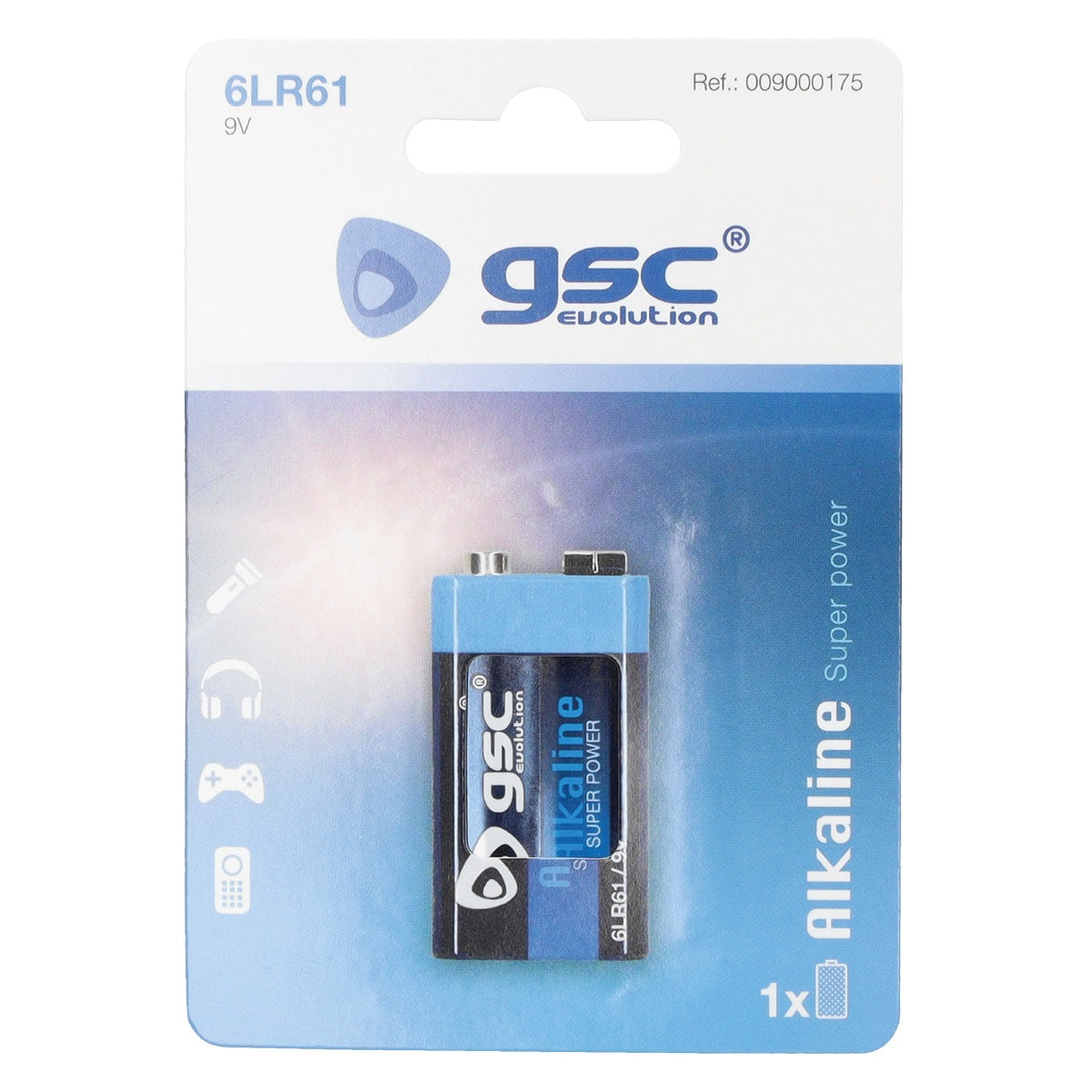 GSC evolution alkaline 6F22 (9V) šarminė baterija, 1 vnt./lizdinėje pakuotėje, 009000175