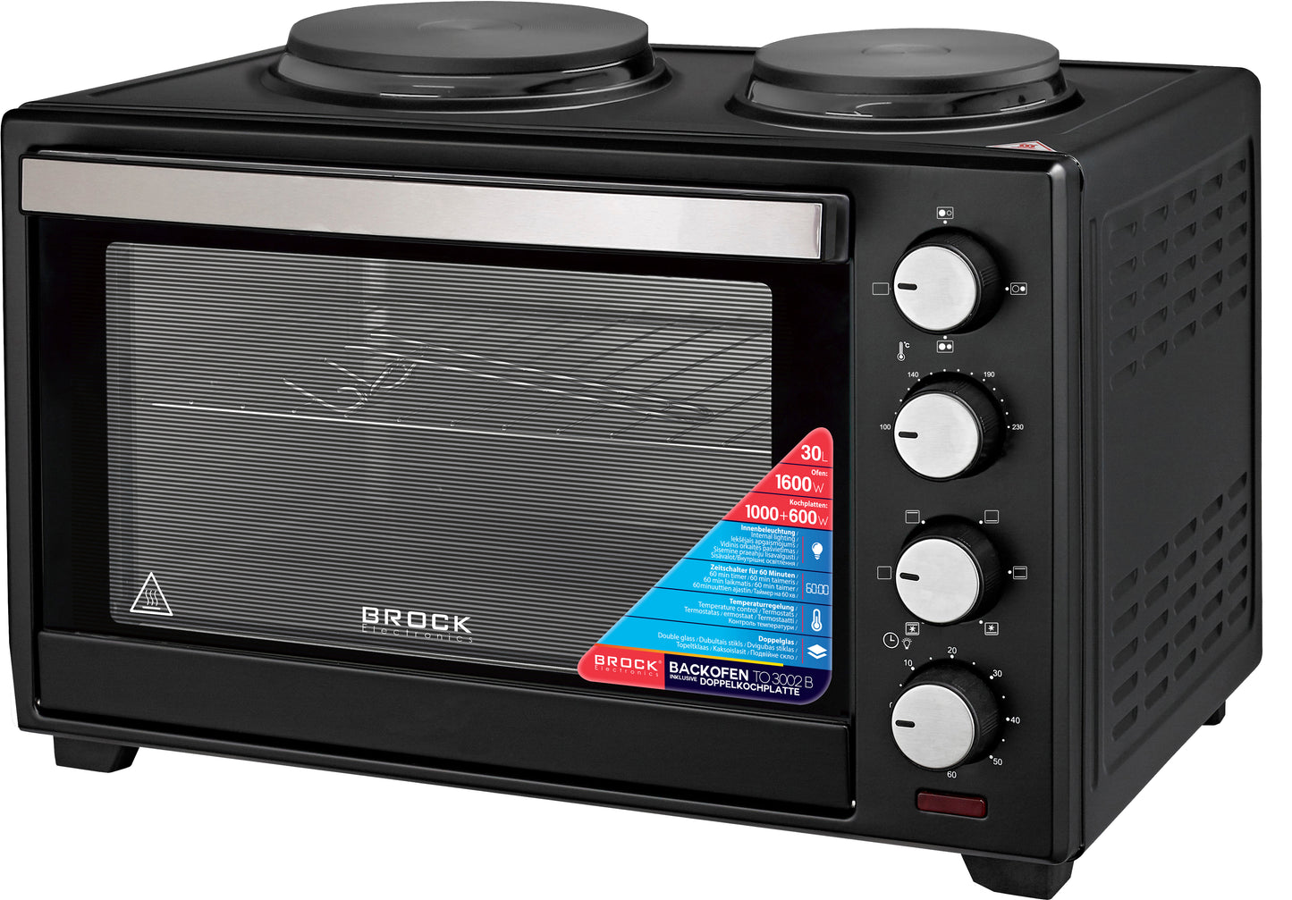 Orkaitė su kaitvietėmis BROCK TO 3002 B 30L, 1600W