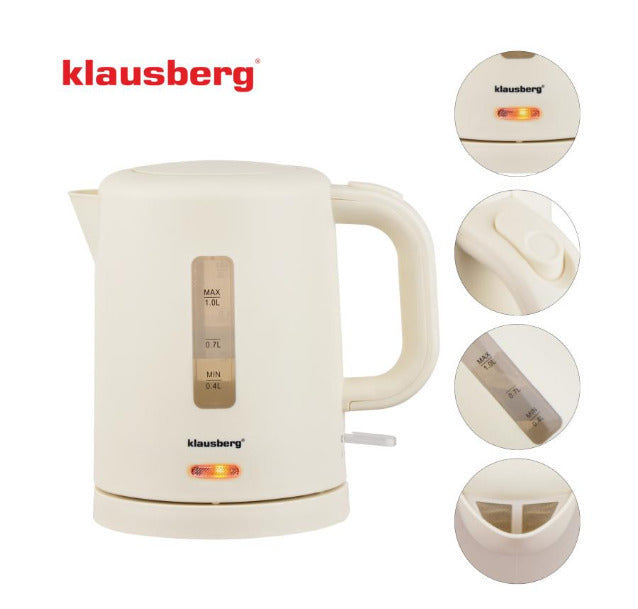 Elektrinis kelioninis virdulys, kreminis, 1100W, 1L, KB 9047, Klausberg