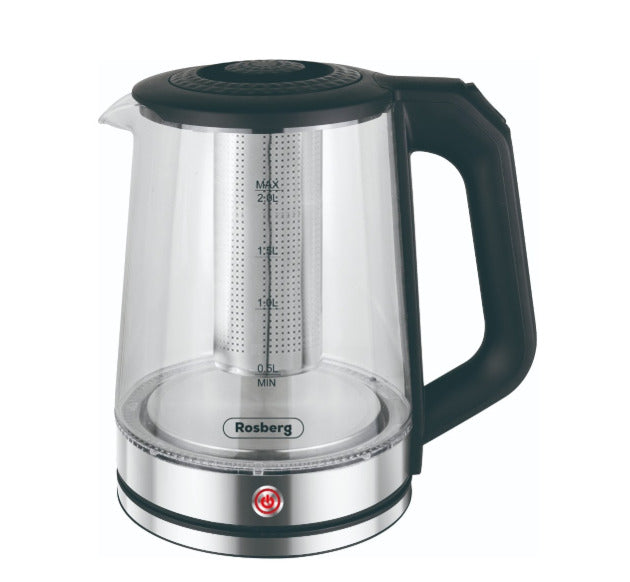 Elektrinis virdulys, 1500W, 2L, stiklinis, su filtru, 555R51230R, Rosberg