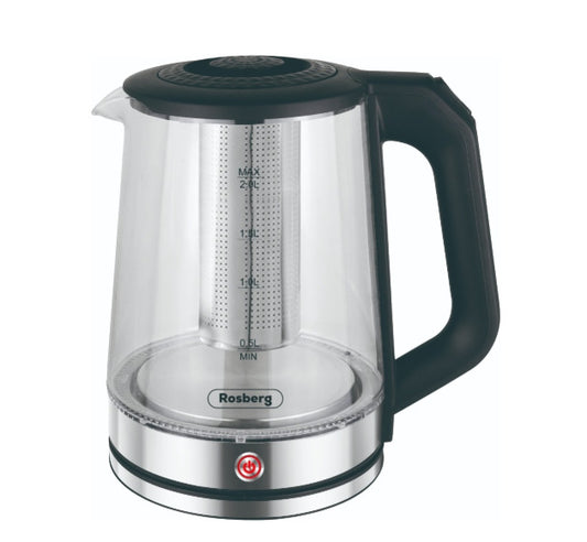 Elektrinis virdulys, 1500W, 2L, stiklinis, su filtru, 555R51230R, Rosberg