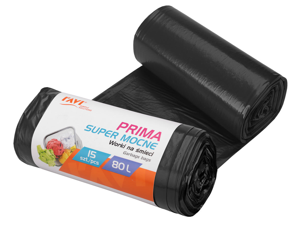 PRIMA LDPE šiukšlių maišai 80 l, 60 x 100, 15 vnt., juodi, 60 x 100 x 0, 00798, Simple Solution