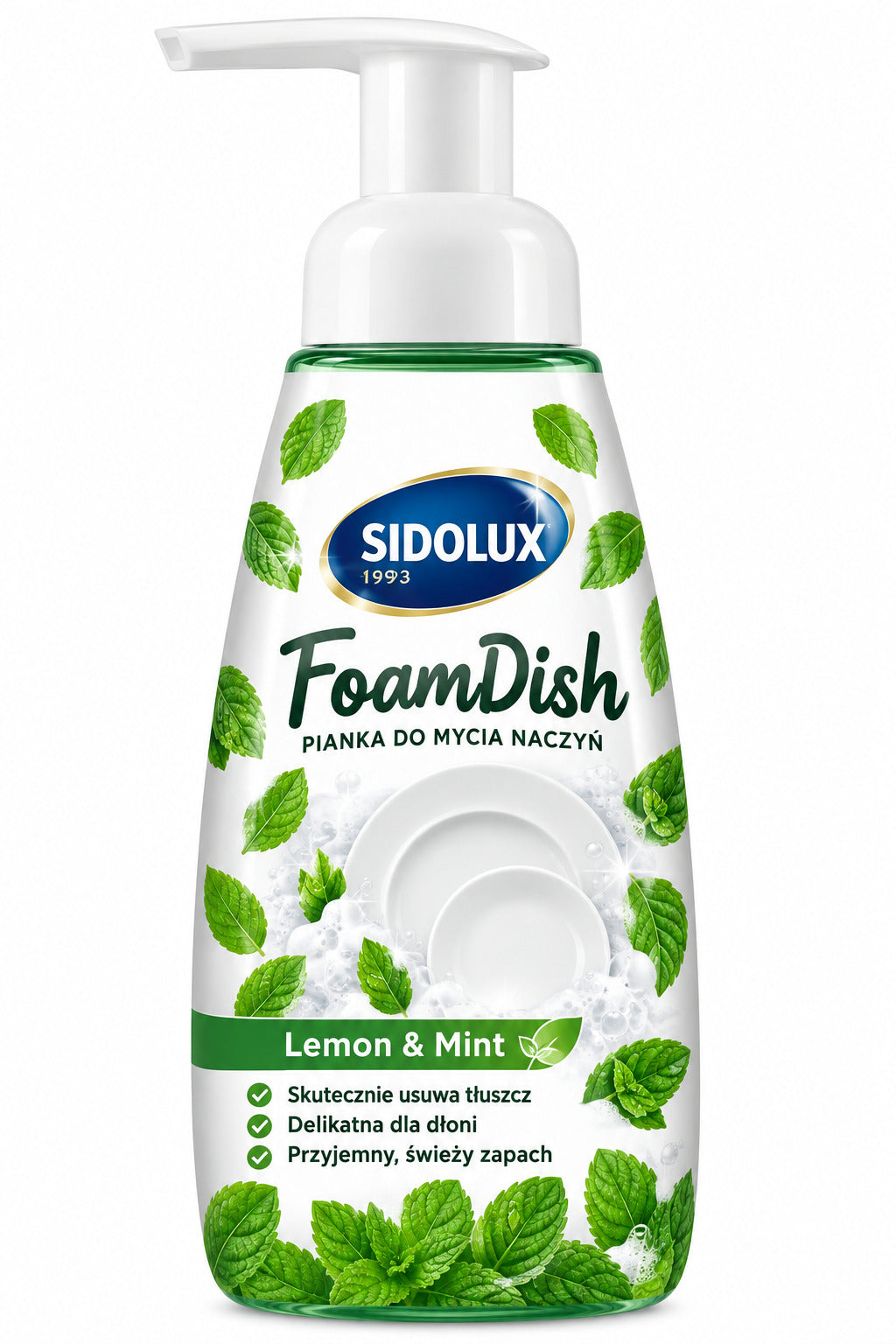 SIDOLUX FOAMDISH putojantis indų ploviklis su bazilikų ir mėtų kvapu, 300 ml. 12 vnt. dėžėje.
