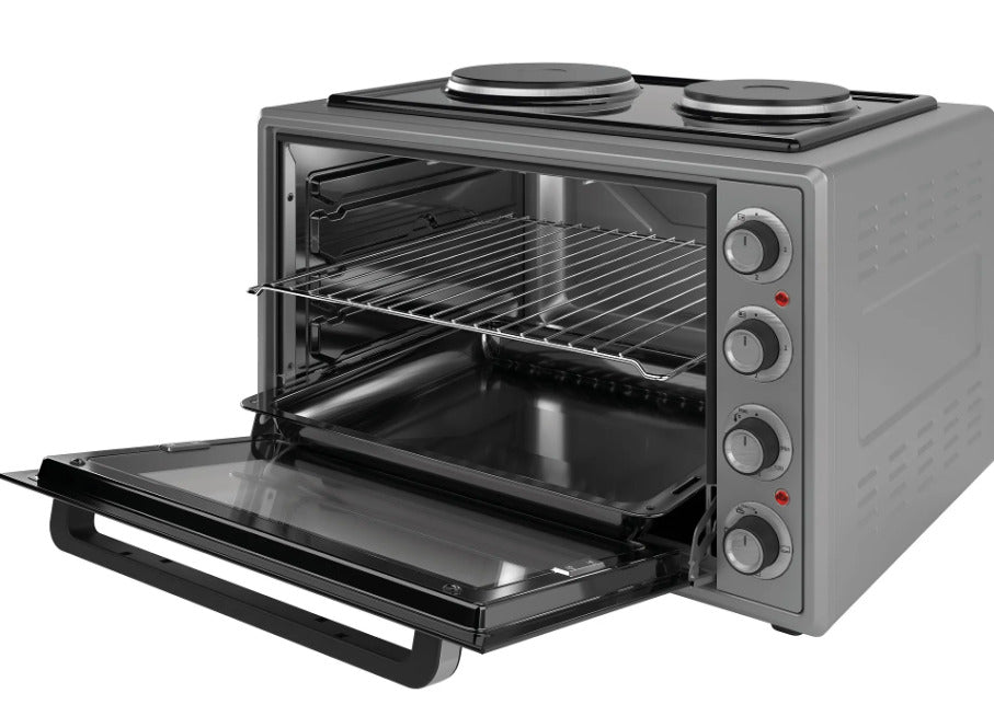 Elektrinė orkaitė su kaitlentėmis, 65L, 2000W, kaitlentės 1000+1500W, pilka, 70550, ELITE