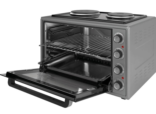 Elektrinė orkaitė su kaitlentėmis, 65L, 2000W, kaitlentės 1000+1500W, pilka, 70550, ELITE