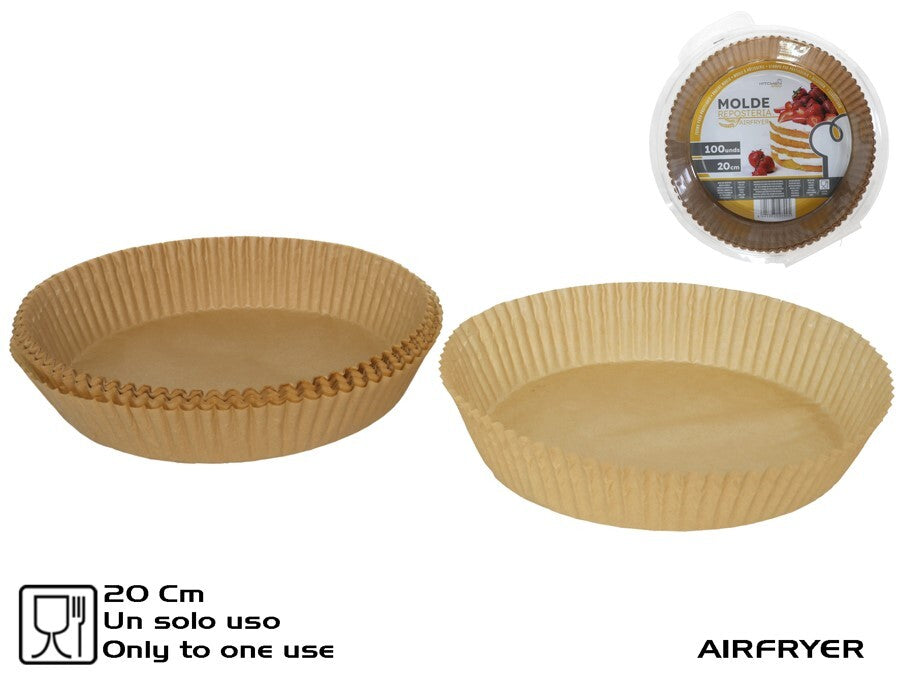 Karšto oro gruzdintuvės popierinė kepimo forma 20 cm (100 vnt.), 5 x 24 x 24 cm, KITCHEN&GO