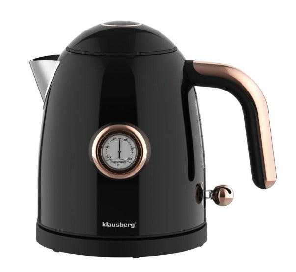 Elektrinis virdulys su termometru, nerūdijančio plieno, juodas, 1,0 l, 1200 W, KB 9017, Klausberg