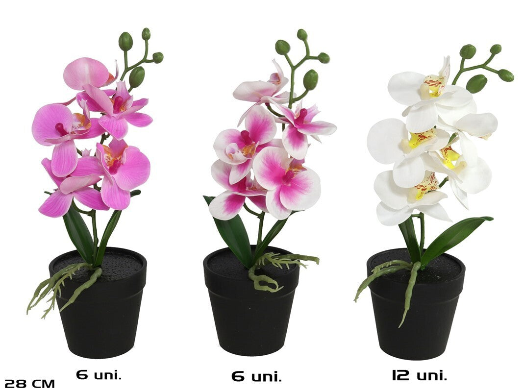 Dirbtinė orchidėja vazone 28 cm, asortimentas Real Touch, 13,5x10x28 cm, LITO