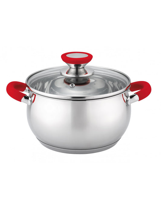 Puodas Voltz OV51210N20, 20 cm./3,5 l, raudonos rankenos, nerūdijantis plienas