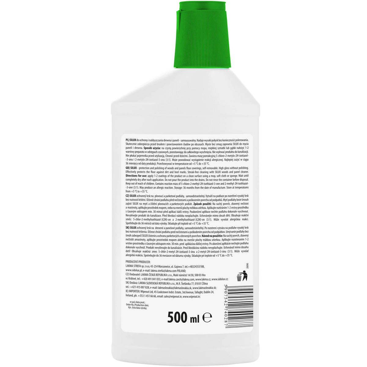 SILUX laminuotų ir medinių grindų apsaugos ir blizgesio priemonė, 500 ml. 15 vnt. dėžėje.