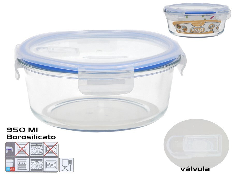 Borosilikatinė pietų dėžutė su vožtuvu 1300 ml, apvali, 8,5 x 20,5 x 20,5 cm, KITCHEN&GO