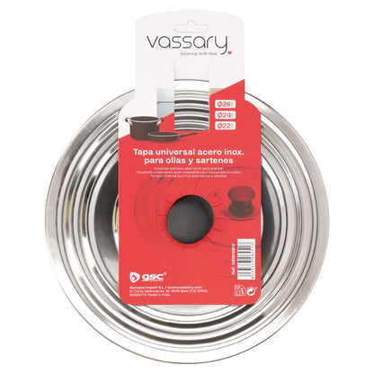 Universalus nerūdijančiojo plieno dangtis puodams ir keptuvėms Ø22–24–26 cm, 401015012, Vassary