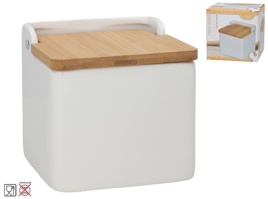 Druskos indelis su bambukiniu dangteliu, 11,3 x 12 x 11,3 cm, KITCHEN&GO