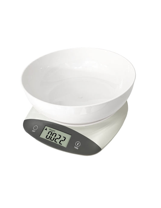Virtuvinės svarstyklės su dubeniu Rosberg R51651Q, 5 kg, 2 x AAA baterijos, LED ekranas