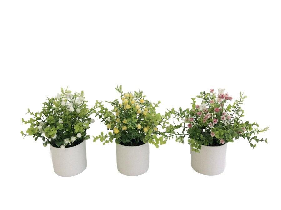 Dirbtinis eukaliptas su gipsofila vazone 21 cm, 12x12x21 cm, LITO