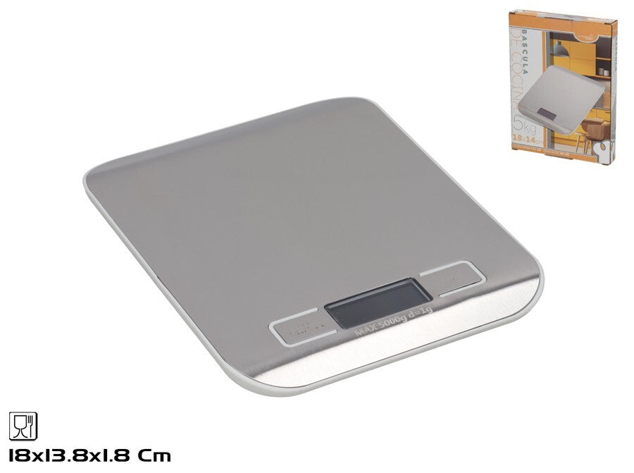 Skaitmeninės virtuvinės svarstyklės 5 kg, 18 x 14 x 2 cm, KITCHEN&GO