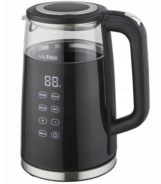 Elektrinis stiklinis virdulys su temperatūros nustatymo ekranu, 1,7 l, 2200 W, juodas, 1710, Kamille