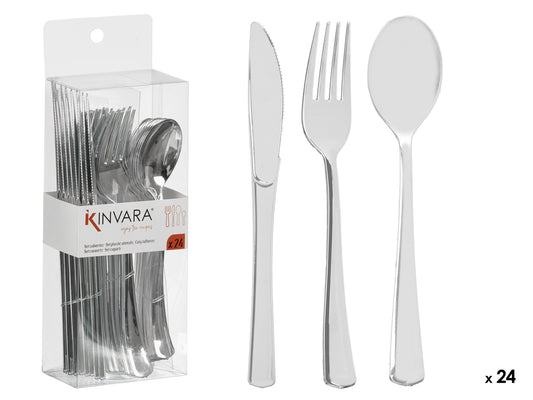 24 sidabrinių plastikinių stalo įrankių rinkinys, 24×8.2×5 cm, 10683, Kinvara