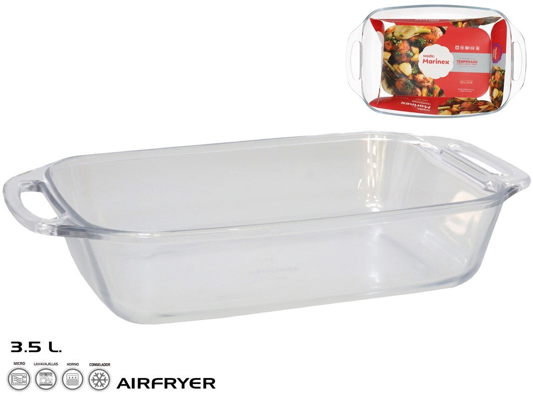Stiklinė kepimo forma 37x23x8 cm 3,5 l, MARINEX. Pagaminta Brazilijoje