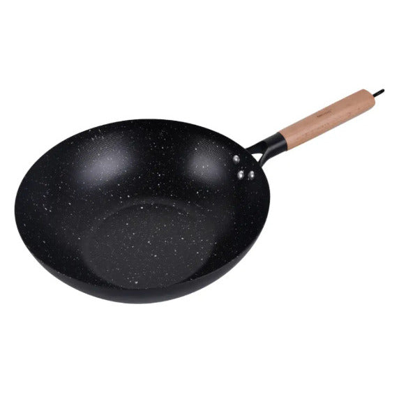 WOK keptuvė 30 cm, anglinis plienas, marmuro nelimpanti danga, medinė rankena, KINGHoff, KH 1983